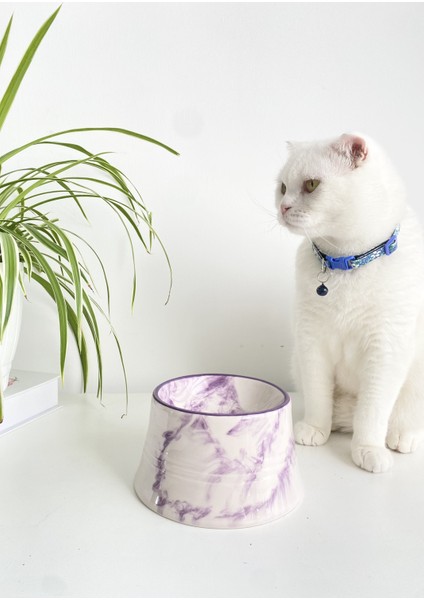 Seramik Kedi ve Köpek Mama Su Kabı Colorful Moon Bowl (Mor Çizgili - Ebru Desen) modelleri