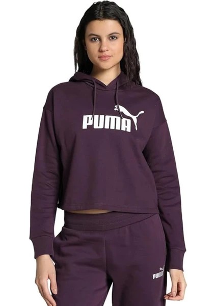 Ess Cropped Logo Hoodie 586869 Midnight Plum modelleri