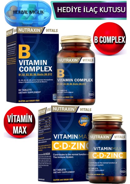 B Complex 60 Vitamin Tablet + Nutraxin Vitamin Max 60 Tablet + İlaç Kutusu