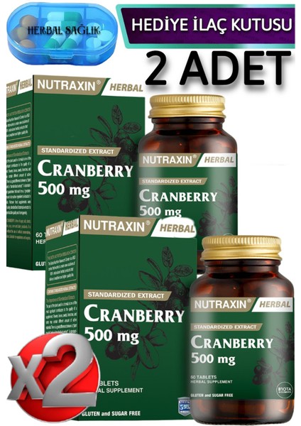 Cranberry 500 Mg 60 Tablet x 2 Adet + İlaç Kutusu