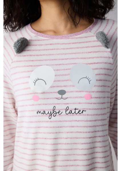 Maybe Later Çizgili Lila Sweatshirt