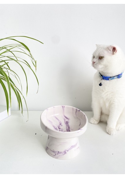 Seramik Kedi ve Köpek Mama Su Kabı (Mor Beyaz-Ebru Desen-M2) modelleri