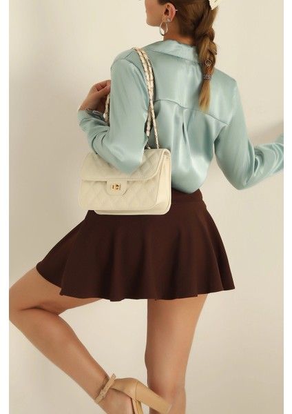 Krem Kapitone Kilit Kapaklı Kadın Omuz Çantası fiyatları