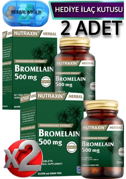 Bromelain 500 Mg 60 Tablet x 2 Adet + İlaç Kutusu