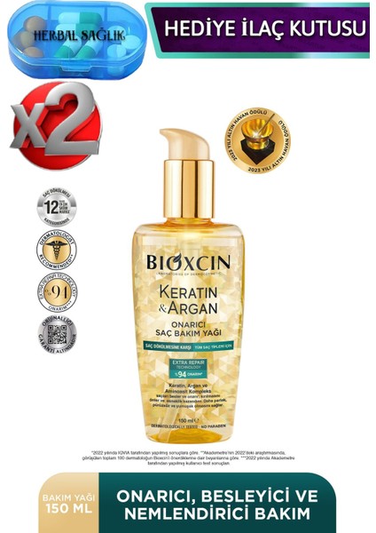 2 Adet Keratin Argan Besleyici Onarıcı Saç Bakım Yağı 150 Ml - Yıpranmış Ve Hassas Saçlar