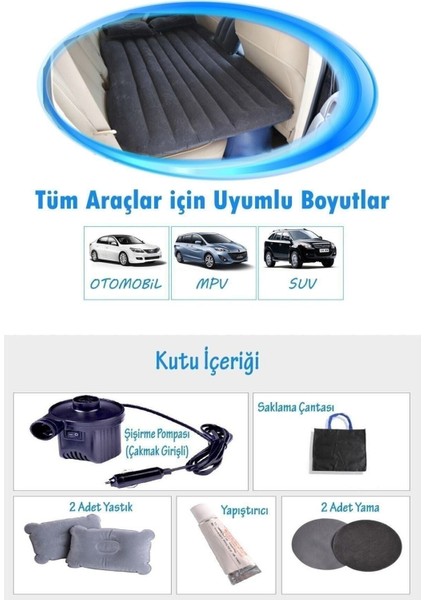 Şişme Araba Yatağı Arka Koltuk - Ücretsiz Araç Pompasıyla Birlikte: Hızlı Kurulum, Maksimum Konfor
