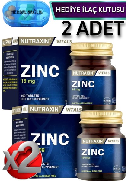 Zinc - Çinko Sulphate 100 Tablet 15 Mg x 2 Adet + İlaç Kutusu