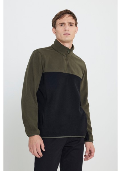 Standart Fit Dik Yaka Içi Polarlı Çift Renk Polar Sweatshirt