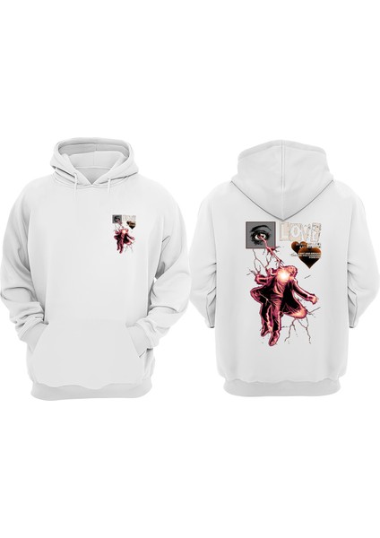 Unisex Love Graphic Tasarım Ön Arka Baskılı Normal Kalıp Beyaz Sweatshirt