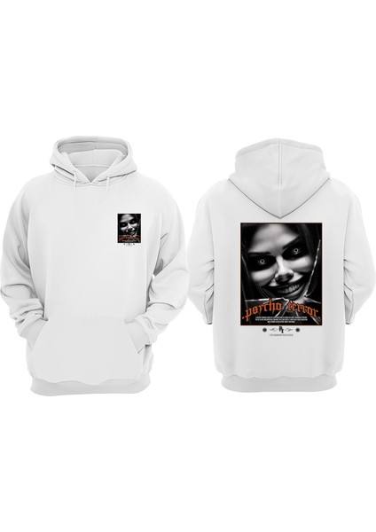 Unisex Psycho Terror Tasarım Ön Arka Baskılı Normal Kalıp Beyaz Sweatshirt