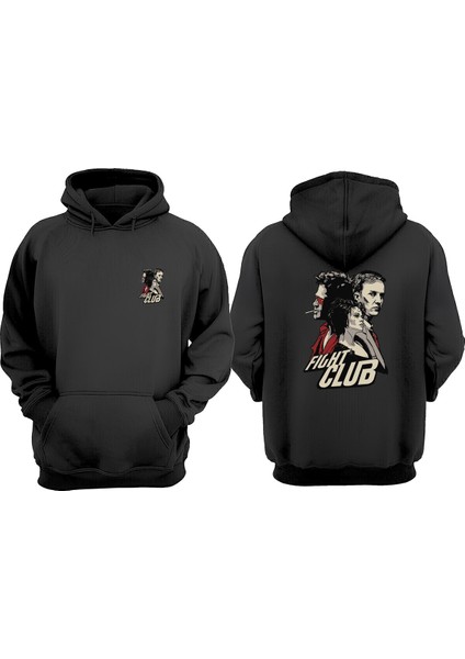 Unisex Fight Club Dövüş Kulübü Tasarım Ön Arka Baskılı Normal Kalıp Siyah Sweatshirt