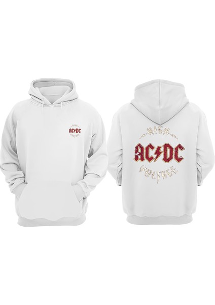 Unisex Hıgh Voltage Ac Dc Tasarım Ön Arka Baskılı Normal Kalıp Beyaz Sweatshirt