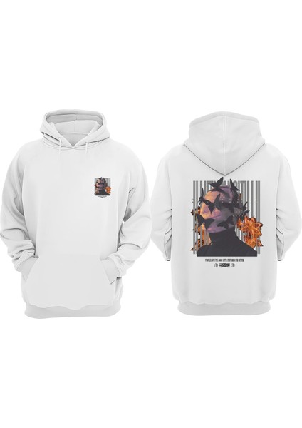 Unisex People Love Tasarım Ön Arka Baskılı Normal Kalıp Beyaz Sweatshirt