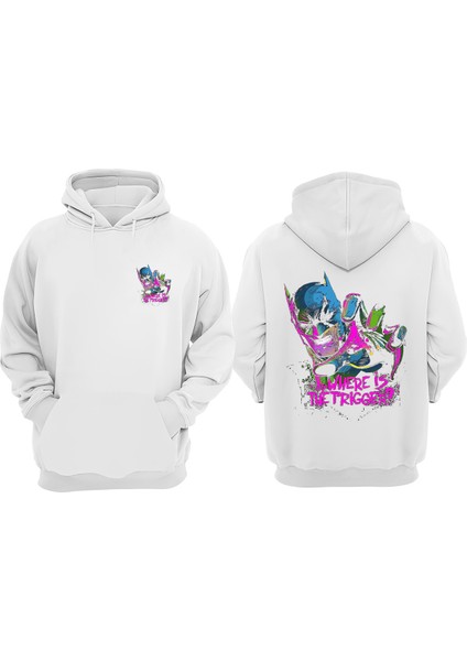 Unisex Wer Is The Trigger Batman Tasarım Ön Arka Baskılı Normal Kalıp Beyaz Sweatshirt