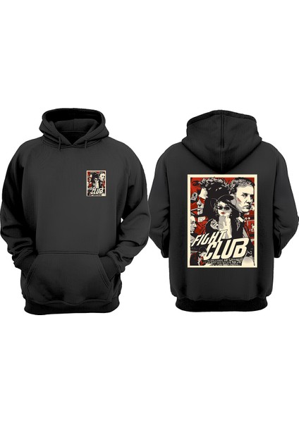 Unisex Fıght Club Poster Tasarım Ön Arka Baskılı Normal Kalıp Siyah Sweatshirt