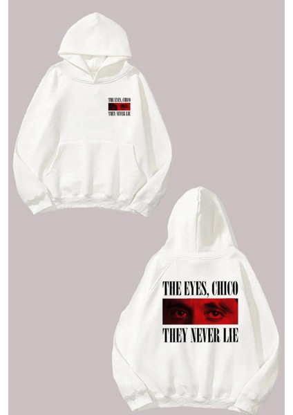 Unisex The Eyes Chıco The Never Lıe Tasarım Ön Arka Baskılı Normal Kalıp Beyaz Sweatshirt