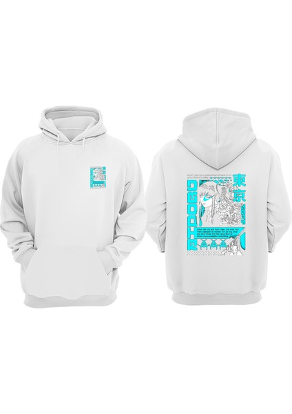 Unisex Anime Aidoru Tasarım Ön Arka Baskılı Normal Kalıp Beyaz Sweatshirt