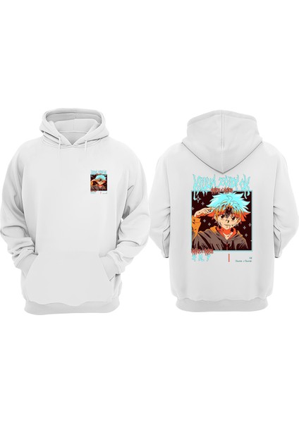 Unisex Anime Hunter x Hunter Tasarım Ön Arka Baskılı Normal Kalıp Beyaz Sweatshirt