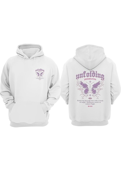 Unisex Unfolding Possibilities Tasarım Ön Arka Baskılı Normal Kalıp Beyaz Sweatshirt