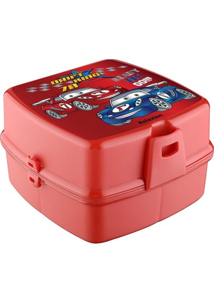 Relaxion 4 Bölmeli Kendinden Kaşık Çatallı Kilitli Beslenme Kutusu - Yemek Saklama Kabı - Lunch Box Kırmızı