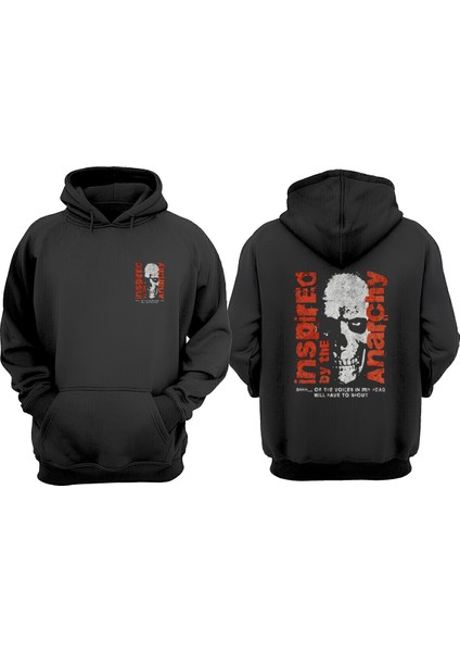 Unisex Inspired By The Anarchy Tasarım Ön Arka Baskılı Normal Kalıp Siyah Sweatshirt
