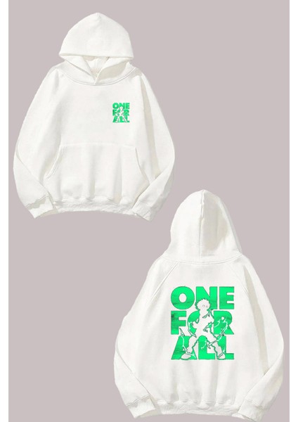 Unisex One For All Green Tasarım Ön Arka Baskılı Normal Kalıp Beyaz Sweatshirt