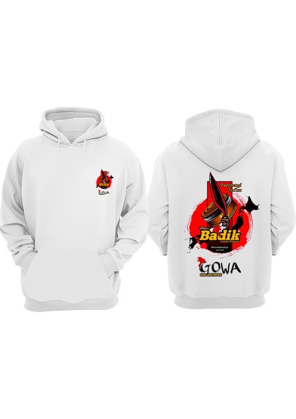 Unisex Bandık Gowa Tasarım Ön Arka Baskılı Normal Kalıp Beyaz Sweatshirt