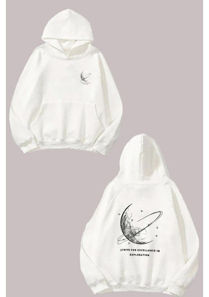 Unisex Strıve For Excellence Tasarım Ön Arka Baskılı Normal Kalıp Beyaz Sweatshirt