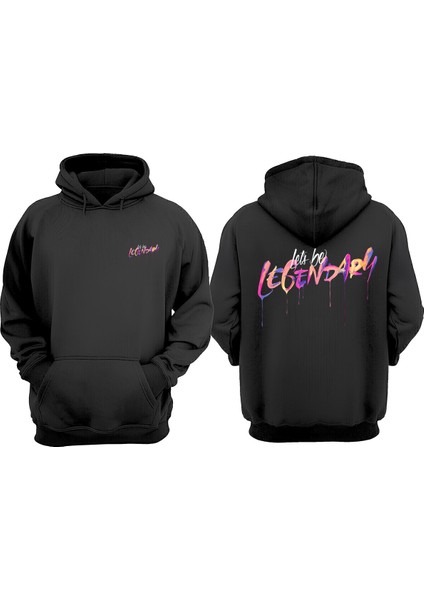 Unisex Lets Be Legendar Tasarım Ön Arka Baskılı Normal Kalıp Siyah Sweatshirt