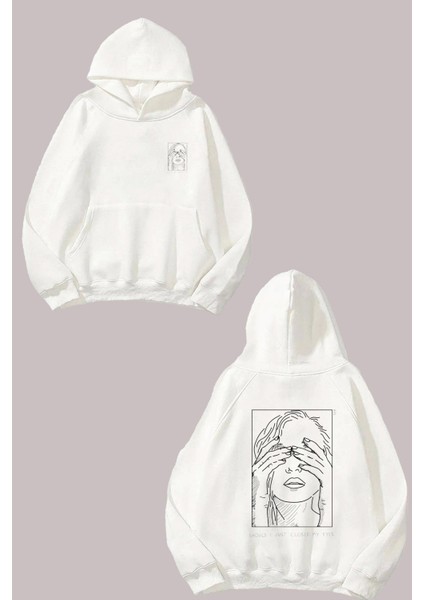 Unisex Shouldı Just Closed My Eyes Tasarım Ön Arka Baskılı Normal Kalıp Beyaz Sweatshirt
