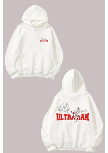 Unisex Ultra Nan Tasarım Ön Arka Baskılı Normal Kalıp Beyaz Sweatshirt