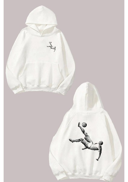 Unisex Tentativa De Queda Do Jogador De Futebol Tasarım Ön Arka Baskılı Normal Kalıp Beyaz Sweatshirt