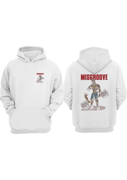 Unisex Body Building Zombi Tasarım Ön Arka Baskılı Normal Kalıp Beyaz Sweatshirt