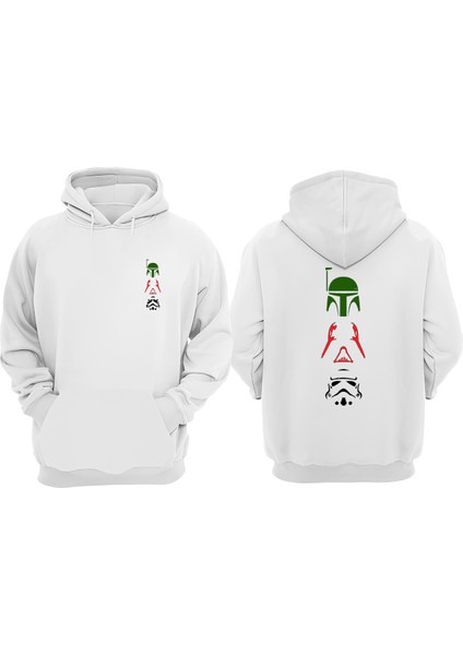 Unisex Dark Wader Green Red White Tasarım Ön Arka Baskılı Normal Kalıp Beyaz Sweatshirt