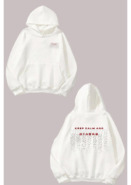 Unisex Respect Slogan Tasarım Ön Arka Baskılı Normal Kalıp Beyaz Sweatshirt