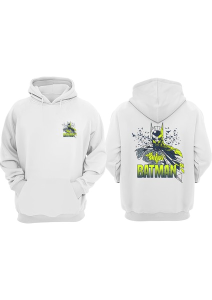 Unisex Batman Geometric Tasarım Ön Arka Baskılı Normal Kalıp Beyaz Sweatshirt