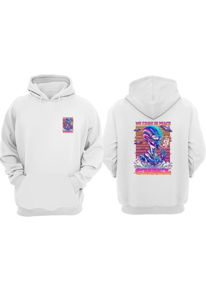 Unisex Chill Design Template Tasarım Ön Arka Baskılı Normal Kalıp Beyaz Sweatshirt
