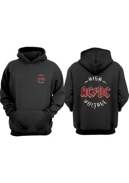 Unisex Ac Dc Voltage Tasarım Ön Arka Baskılı Normal Kalıp Siyah Sweatshirt