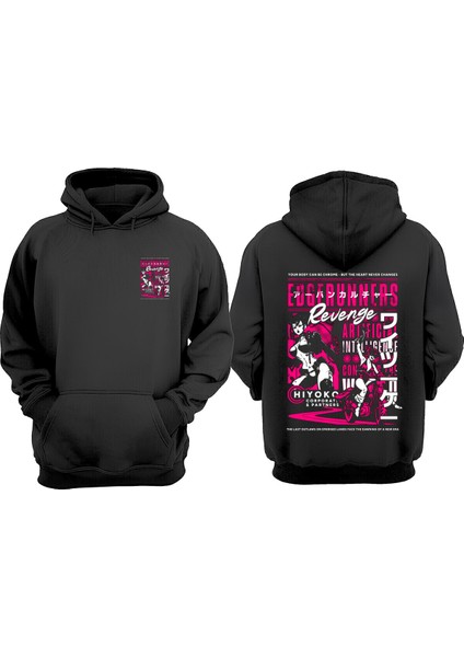 Unisex Edgerunners Revenge Tasarım Ön Arka Baskılı Normal Kalıp Siyah Sweatshirt