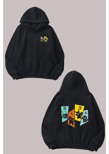 Unisex Poster Select Your Pokémon Tasarım Ön Arka Baskılı Normal Kalıp Siyah Sweatshirt