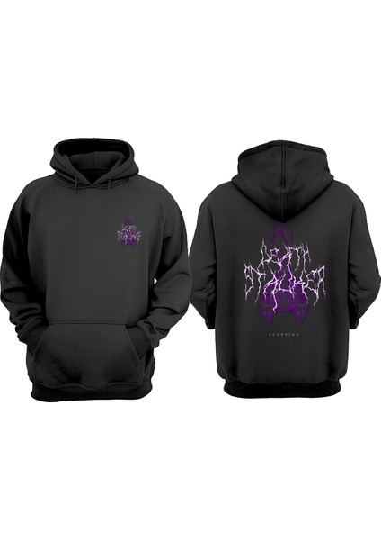 Unisex Deathstalker Scorpion Tasarım Ön Arka Baskılı Normal Kalıp Siyah Sweatshirt