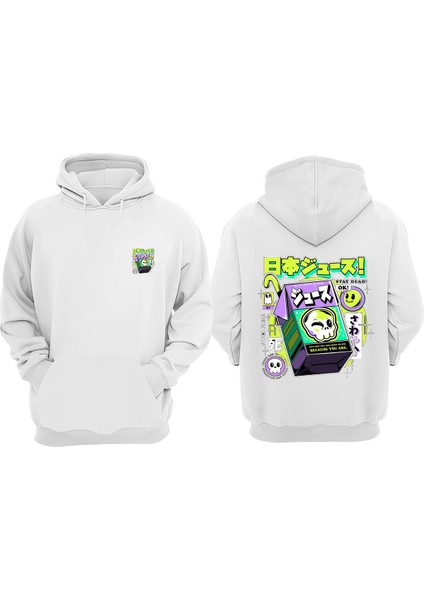 Unisex Japanese Juice Kids Tasarım Ön Arka Baskılı Normal Kalıp Beyaz Sweatshirt