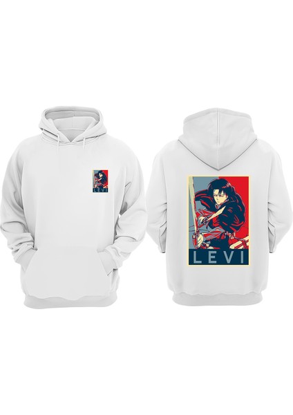Unisex Levi Attack On Titan Tasarım Ön Arka Baskılı Normal Kalıp Beyaz Sweatshirt