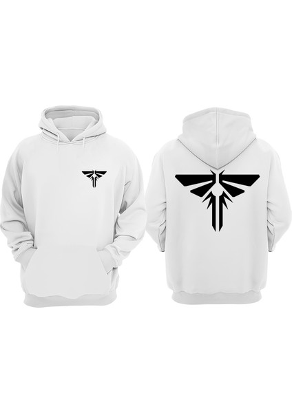 Unisex The Last Of Us Çizim Logo Tasarım Ön Arka Baskılı Normal Kalıp Beyaz Sweatshirt