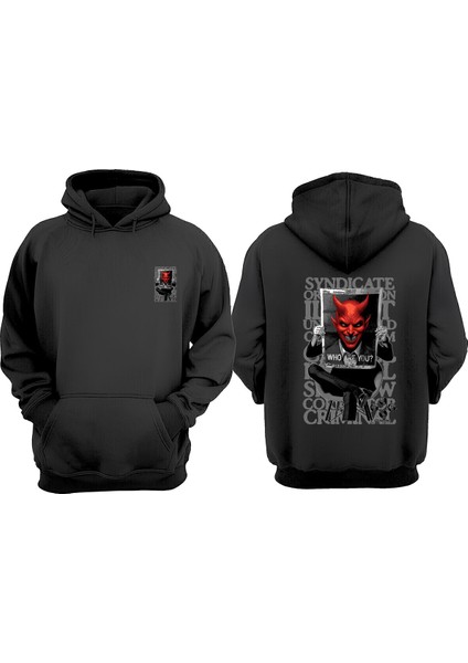 Unisex Newspaper Tasarım Ön Arka Baskılı Normal Kalıp Siyah Sweatshirt