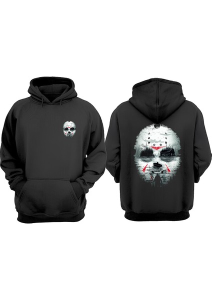 Unisex Jason Voorhees Golf 13 Cuma Tasarım Ön Arka Baskılı Normal Kalıp Siyah Sweatshirt