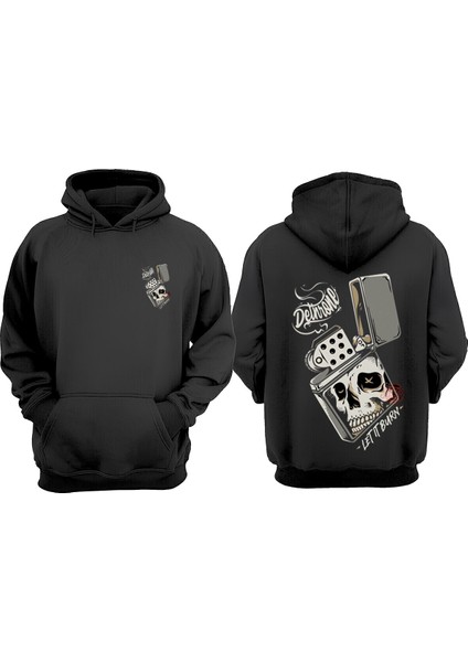 Unisex Let It Burn Tasarım Ön Arka Baskılı Normal Kalıp Siyah Sweatshirt
