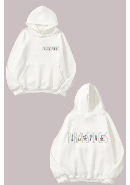 Unisex Physics Tasarım Ön Arka Baskılı Normal Kalıp Beyaz Sweatshirt