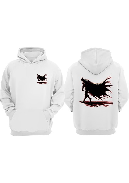 Unisex Batman Red Tasarım Ön Arka Baskılı Normal Kalıp Beyaz Sweatshirt