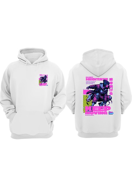 Unisex Keep Moving Tasarım Ön Arka Baskılı Normal Kalıp Beyaz Sweatshirt